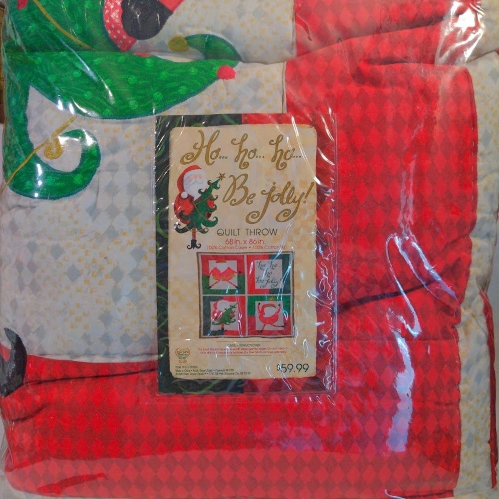 Vtg Brother Sister Design Studio Ho Ho Ho Jolly Christmas Quilt Throw 68x86 New